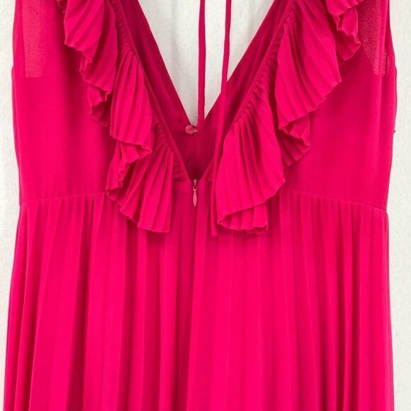 Zara Fushia Pink Plunge V Neck Tie Back Sleeveless Pleated Maxi Dress Medium - Picture 9 of 13